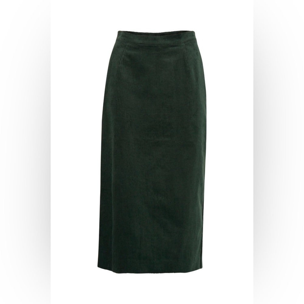 Ichi Bea Dark Olive Green Corduroy Midi Skirt Ribbed Size 36 US 8 Pencil